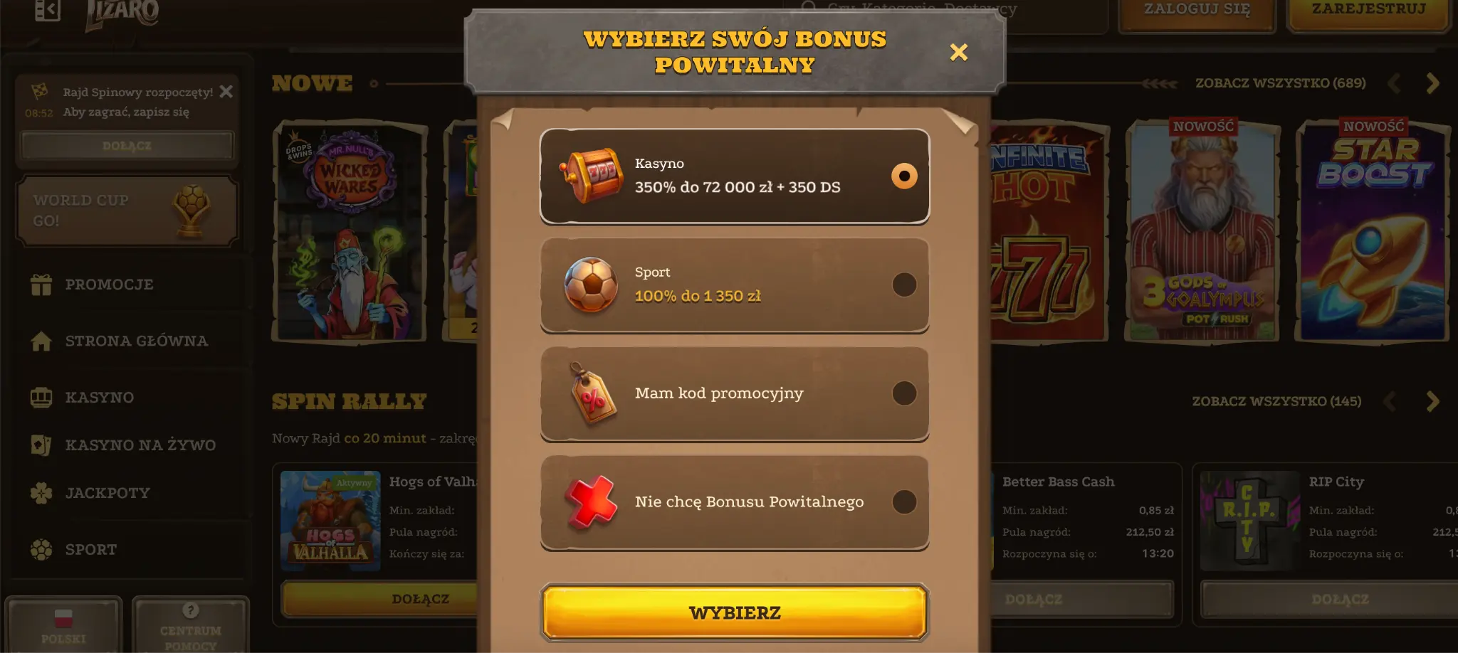 lizaro kasyno bonus powitalny