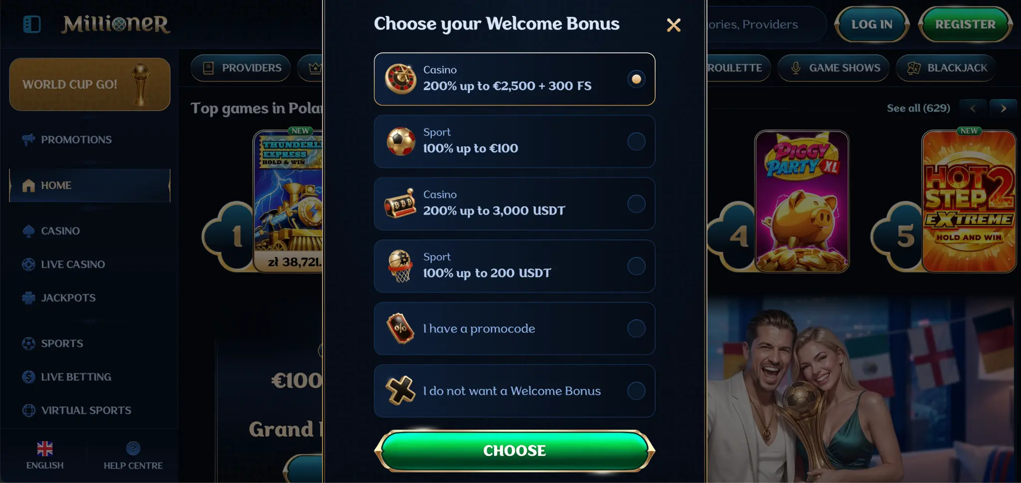 millioner kasyno bonus powitalny
